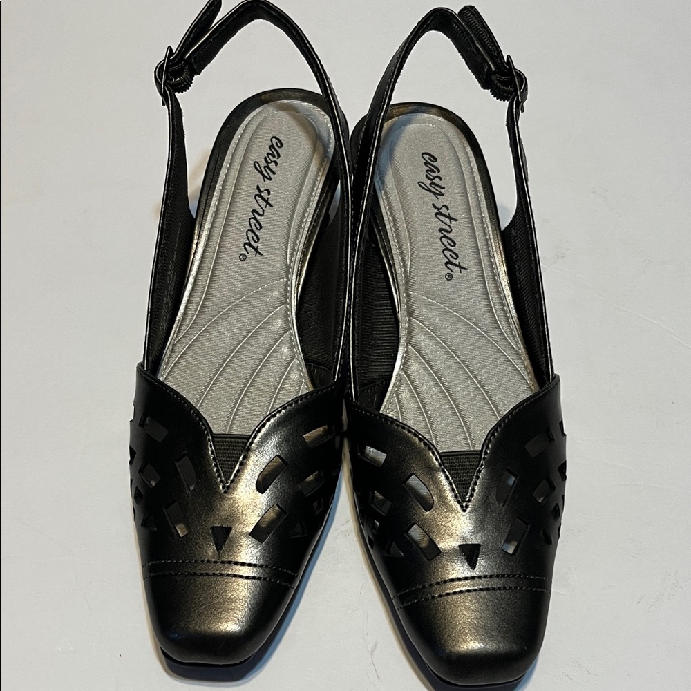 Easy Street Grey Slingback Heels with Cutout Design